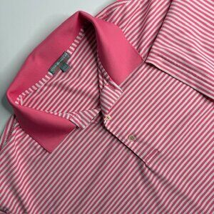 Peter Millar Summer Comfort Polo Shirt Men's 2XL White Pink Striped Golf